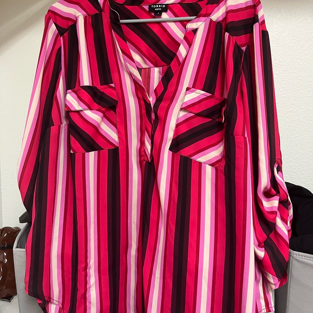 Torrid Vibrant Pink and Black Striped Blouse